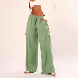 Chu Summer Linen Feel Tie Waist Trouser Comfortable Loose Pants Casual