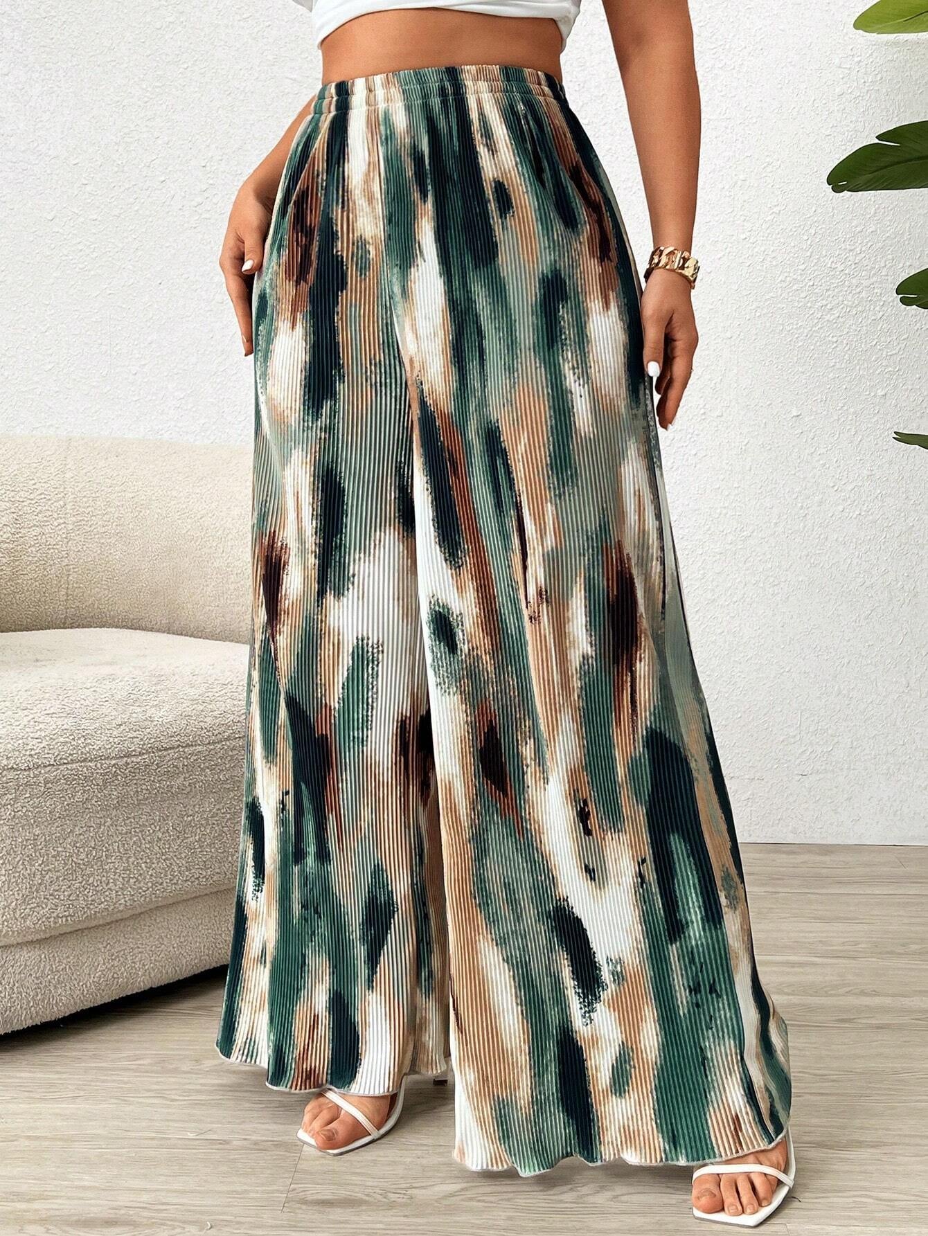 Paige plus Size Women's Tie Dye Pleated High Waist Wide Leg Loose Pants