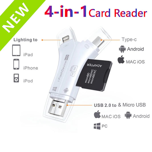 4in1 Card Reader usb-C Micro USB MicroSD Adapter for Android ipad/iphone