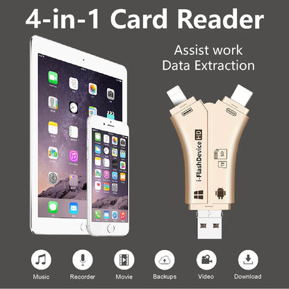 4in1 Card Reader usb-C Micro USB MicroSD Adapter for Android ipad/iphone