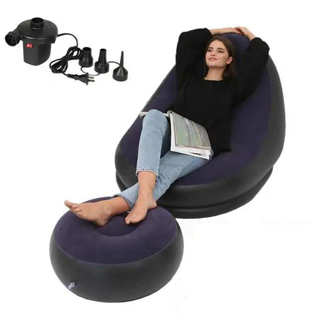 Inflatable Air Mattress Sofa Deck Chair Comfortable Leg Stool Rest Single Beanbag for home and Outdoor Use