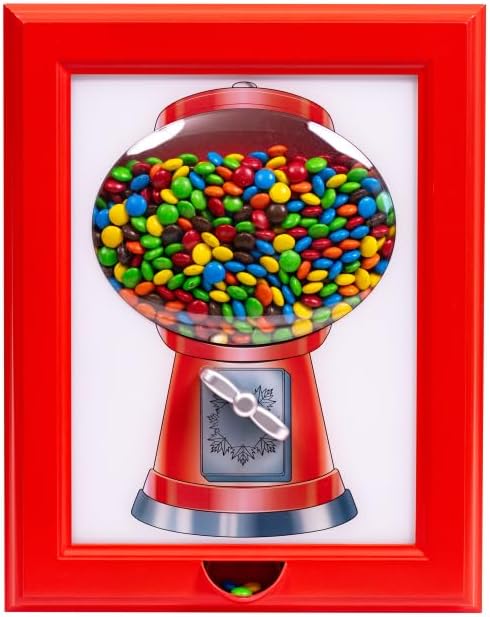 Candy Dispenser, Gumball Machine in a Frame, Dispenses Candies, Nuts, Dog & Cat Treats, Hang on Wall, Stand on Table, Birthday & Holiday Gift for Kids, Teenagers, Adults, Large 15" X 12" X 2" (Red)