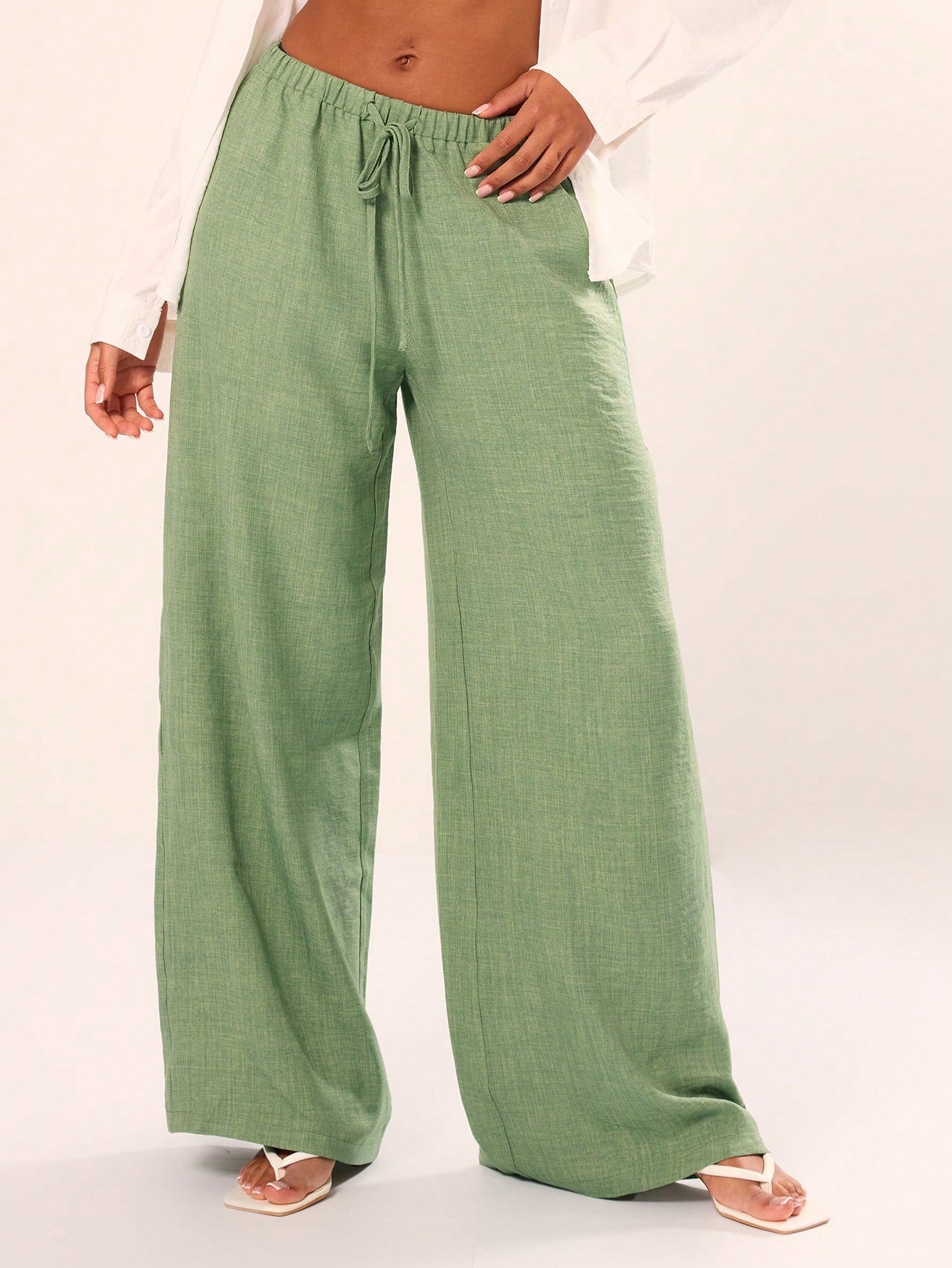 MUSERA Summer Textured Linen Feel Tie Waist Trouser