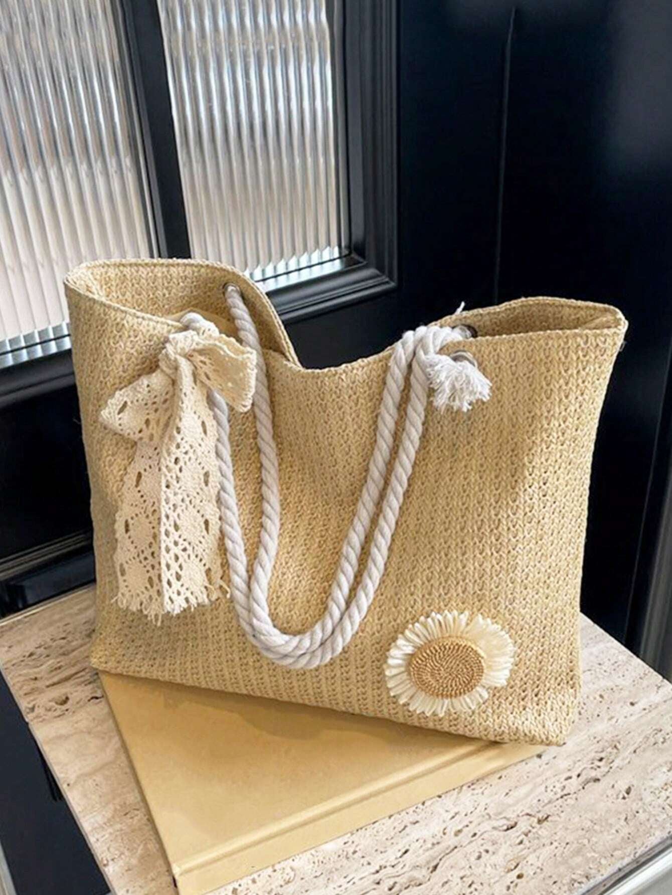 Summer Vibes Straw Tote Bag: Stylish, Lightweight, and Spacious for Travel, Beach, and Everyday Use