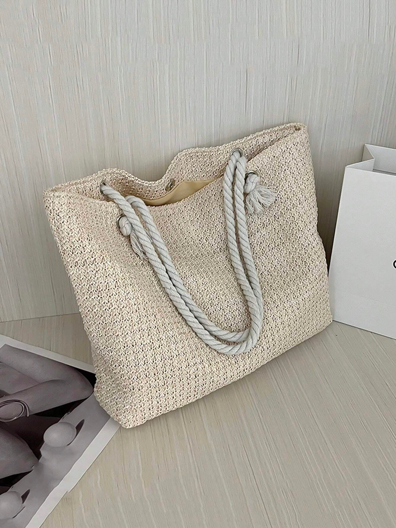 Summer Vibes Straw Tote Bag: Stylish, Lightweight, and Spacious for Travel, Beach, and Everyday Use