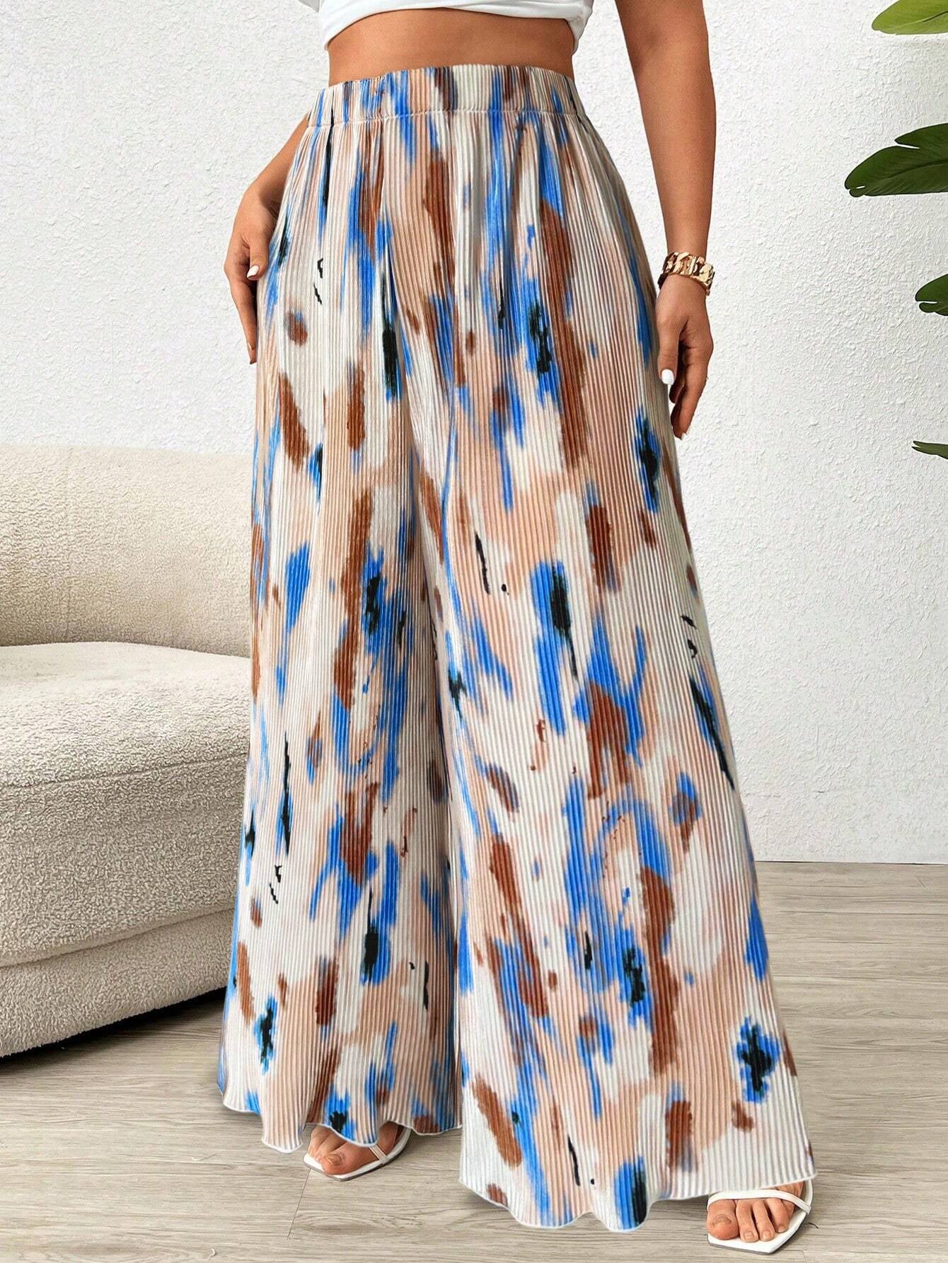 Paige plus Size Women's Tie Dye Pleated High Waist Wide Leg Loose Pants