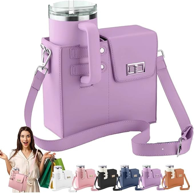 Outdoor Portable Crossbody Water Cup Storage Bag, Leather Crossbody Bag with Water Bottle Holder for Women