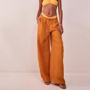 Chu Summer Linen Feel Tie Waist Trouser Comfortable Loose Pants Casual