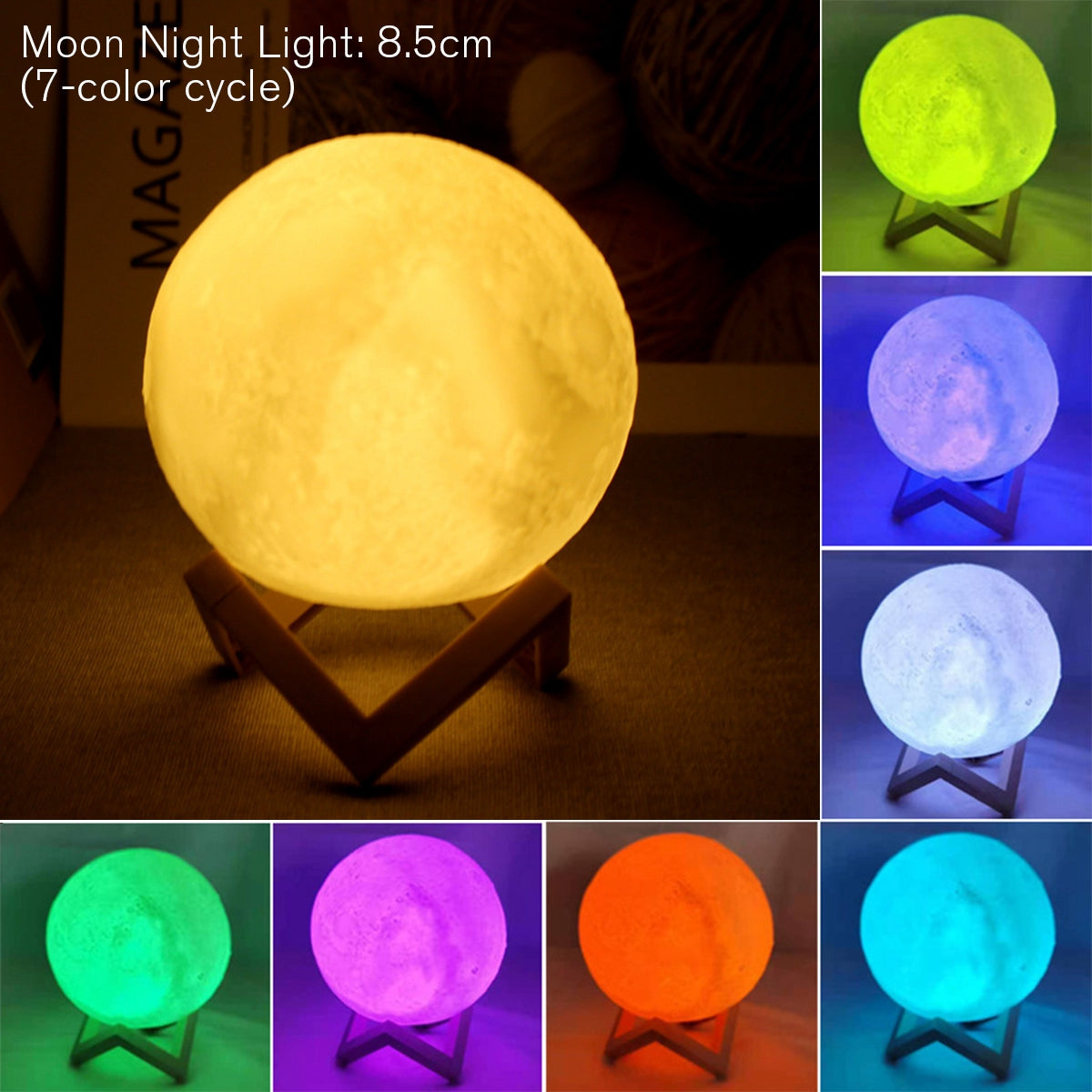 8Cm Moon Lamp LED Night Light Battery Powered with Stand Starry Lamp Bedroom Decor Night Lights Kids Gift Moon Lamp