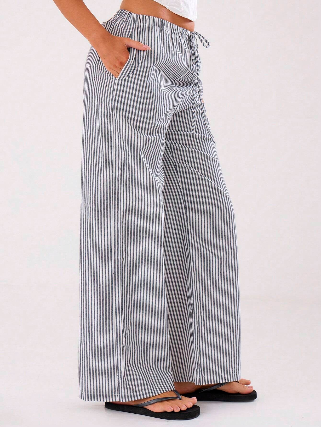 MUSERA Summer Textured Linen Feel Tie Waist Trouser