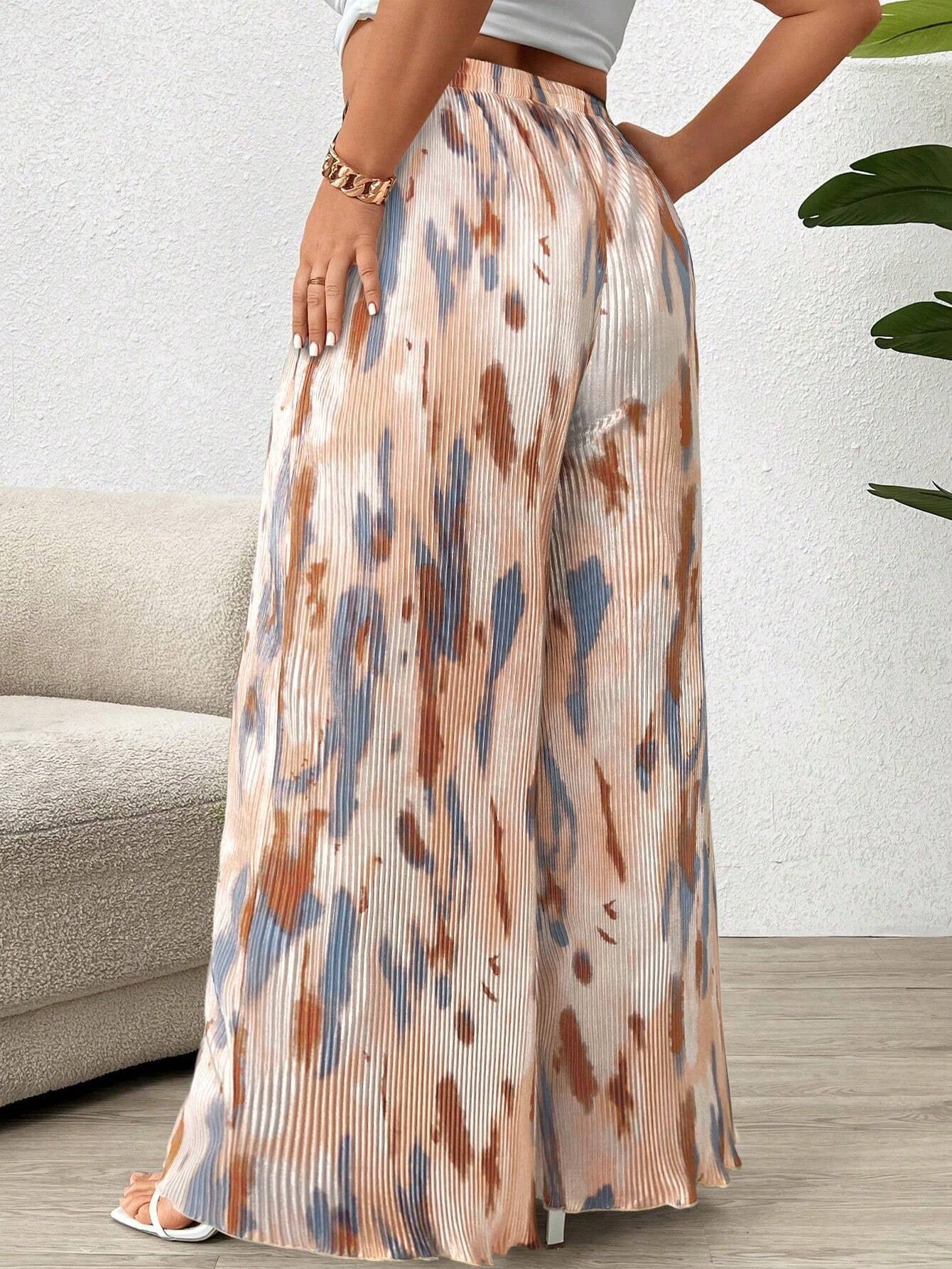 Paige plus Size Women's Tie Dye Pleated High Waist Wide Leg Loose Pants