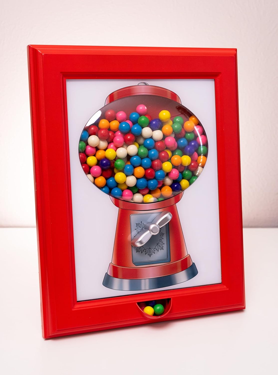 Candy Dispenser, Gumball Machine in a Frame, Dispenses Candies, Nuts, Dog & Cat Treats, Hang on Wall, Stand on Table, Birthday & Holiday Gift for Kids, Teenagers, Adults, Large 15" X 12" X 2" (Red)