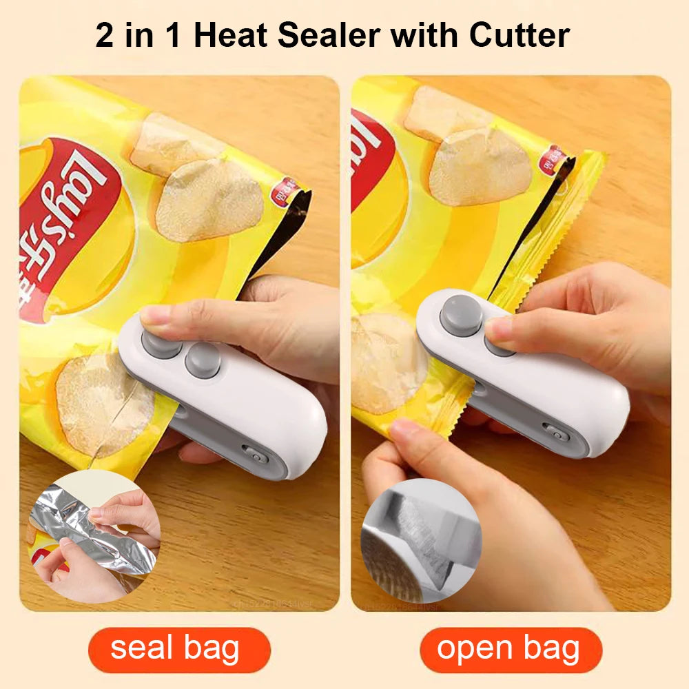 Bag Sealer Mini Plastic Bags Sealer 2In1 Portable Packaging Thermal Sealing Machine Rechargeable Food Storage Plastic Bag Sealer