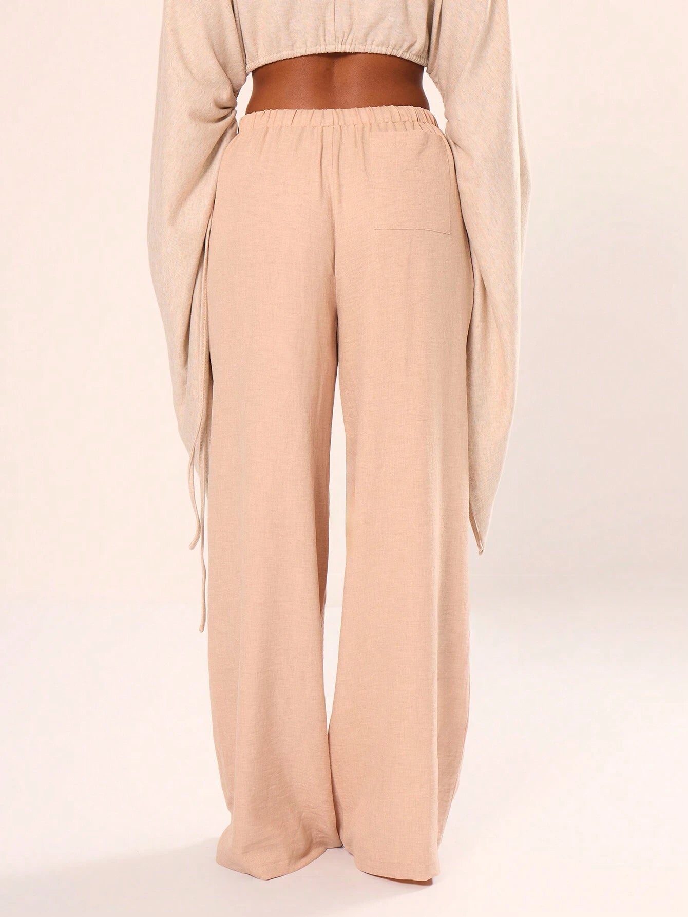 MUSERA Summer Textured Linen Feel Tie Waist Trouser