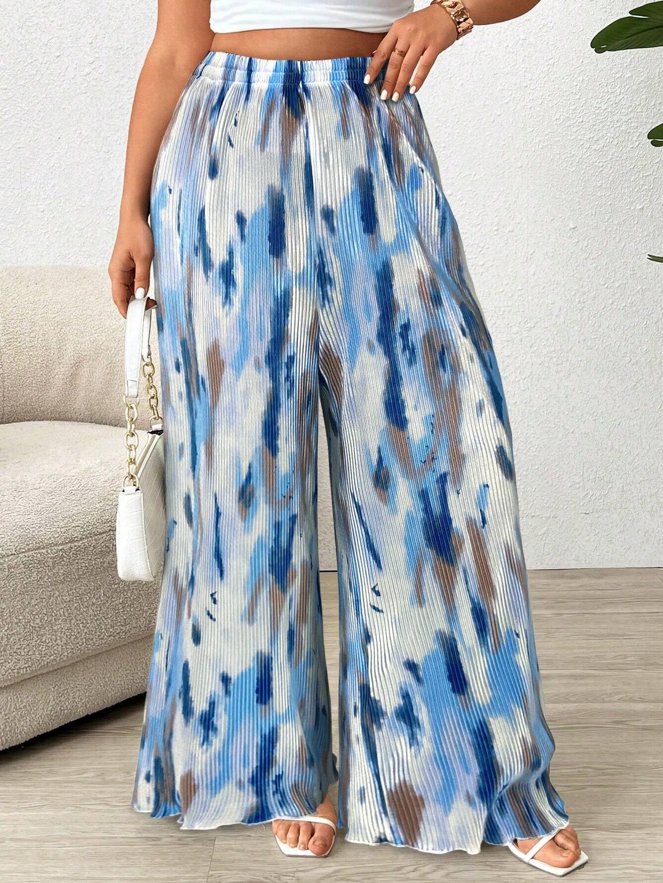 Paige plus Size Women's Tie Dye Pleated High Waist Wide Leg Loose Pants