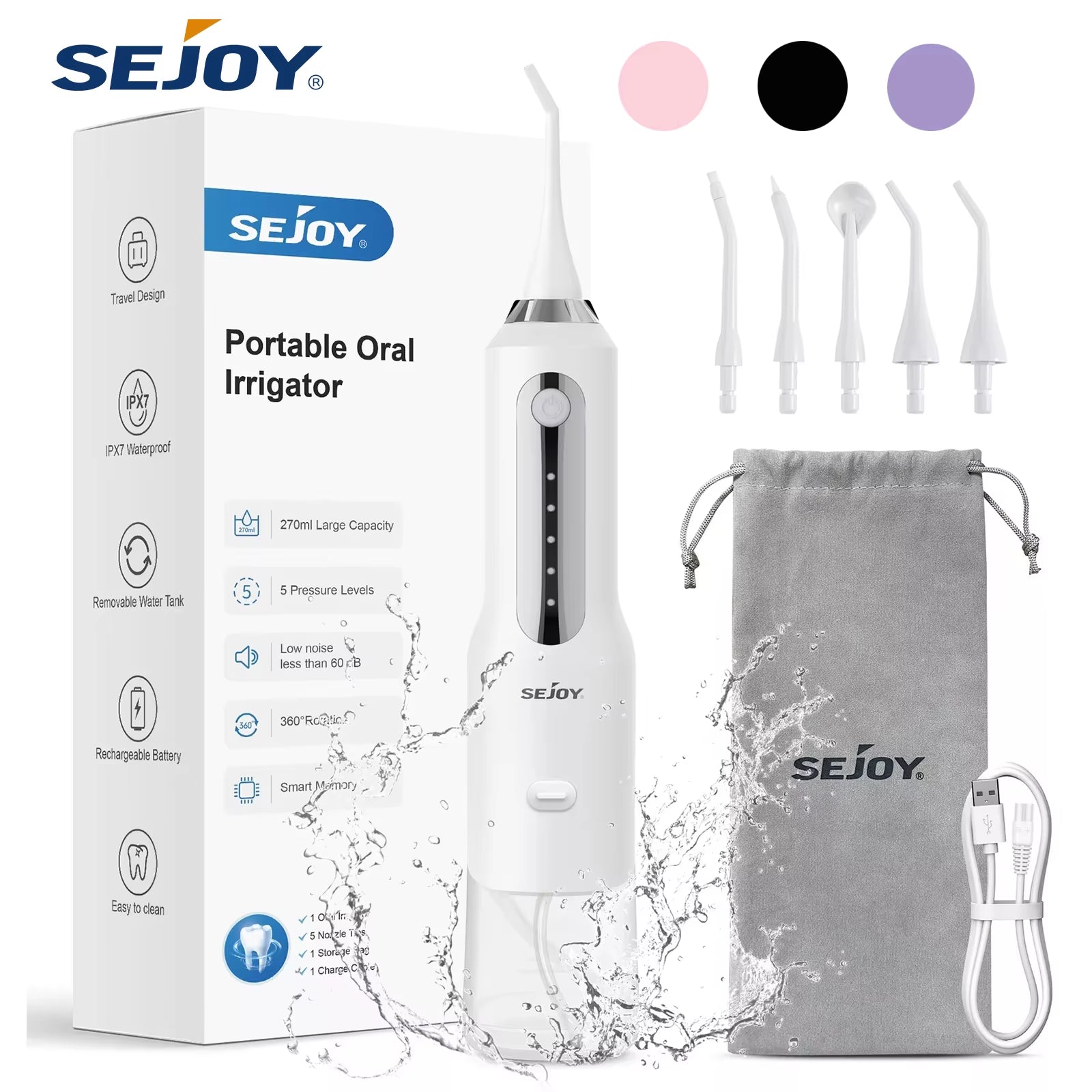 Water Flosser Teeth Cleaner, Rechargeable Waterproof Portable Cordless Dental Oral Irrigator, Water Flossers for Teeth