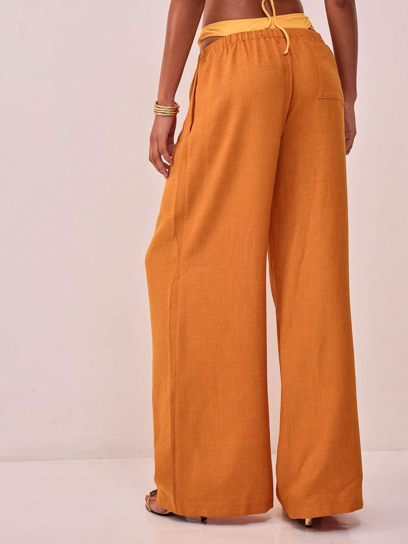 MUSERA Summer Textured Linen Feel Tie Waist Trouser