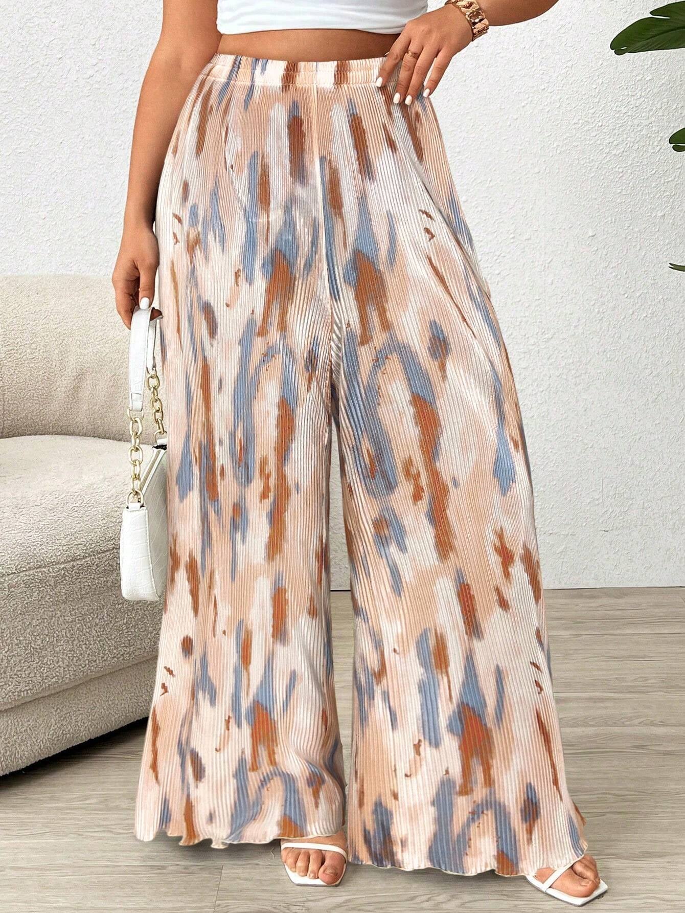 Paige plus Size Women's Tie Dye Pleated High Waist Wide Leg Loose Pants