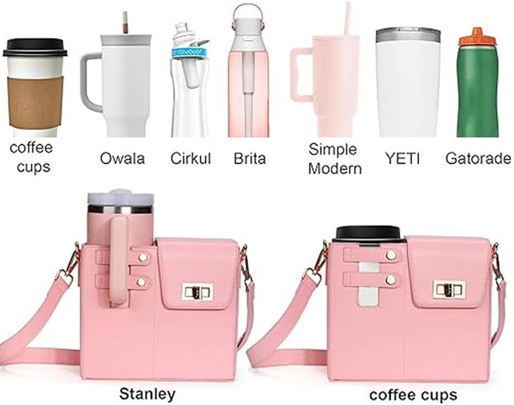 Outdoor Portable Crossbody Water Cup Storage Bag, Leather Crossbody Bag with Water Bottle Holder for Women