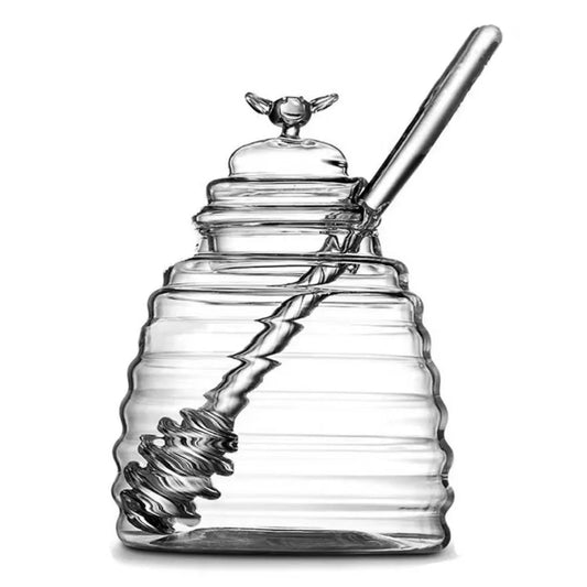 Clear Honey Jar with Dipper and Lid Jam Glass 15oz Honey Containers Holder 8.11 Ounces Glass Beehive Honey Pot Syrup