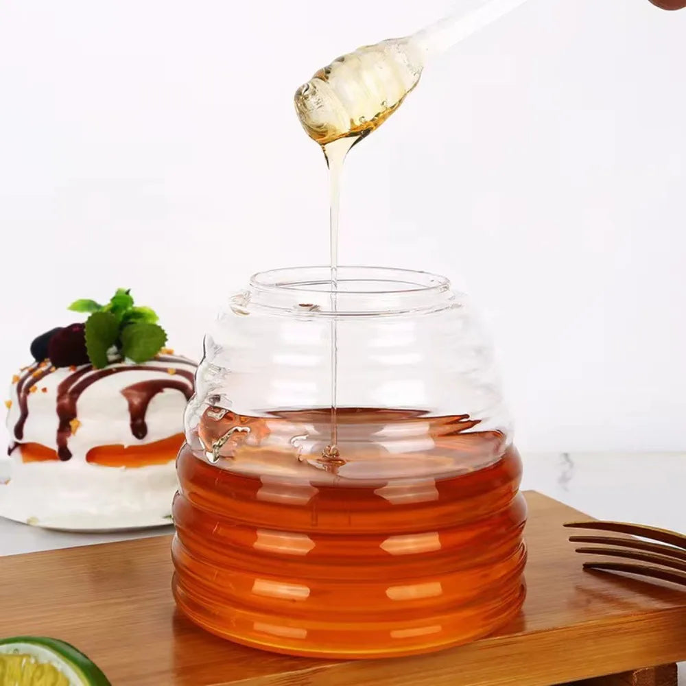 Clear Honey Jar with Dipper and Lid Jam Glass 15oz Honey Containers Holder 8.11 Ounces Glass Beehive Honey Pot Syrup