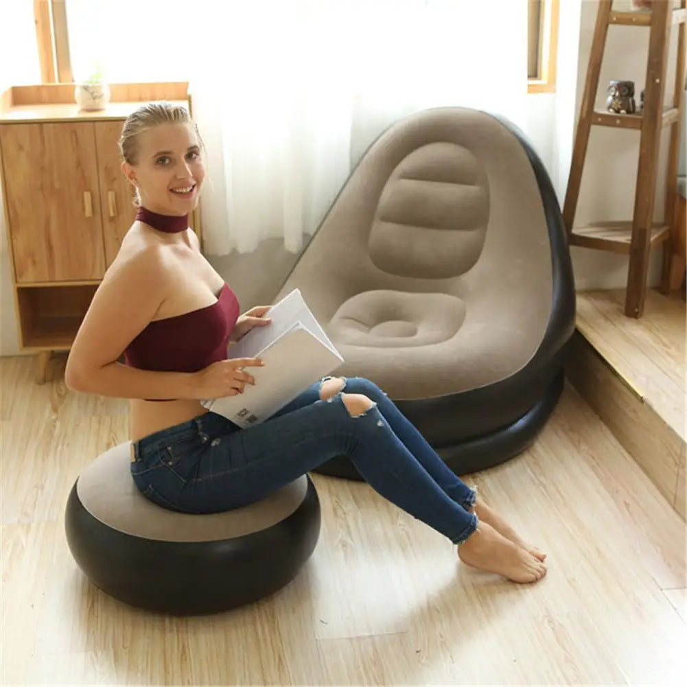 Inflatable Air Mattress Sofa Deck Chair Comfortable Leg Stool Rest Single Beanbag for home and Outdoor Use