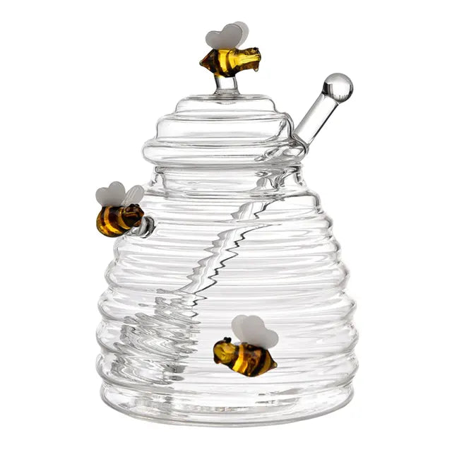 Glass Honeycomb Tank Kitchen Tools Honey Storage Container with Dipper and Lid Honey Bottle for Wedding Party Kitchen Home