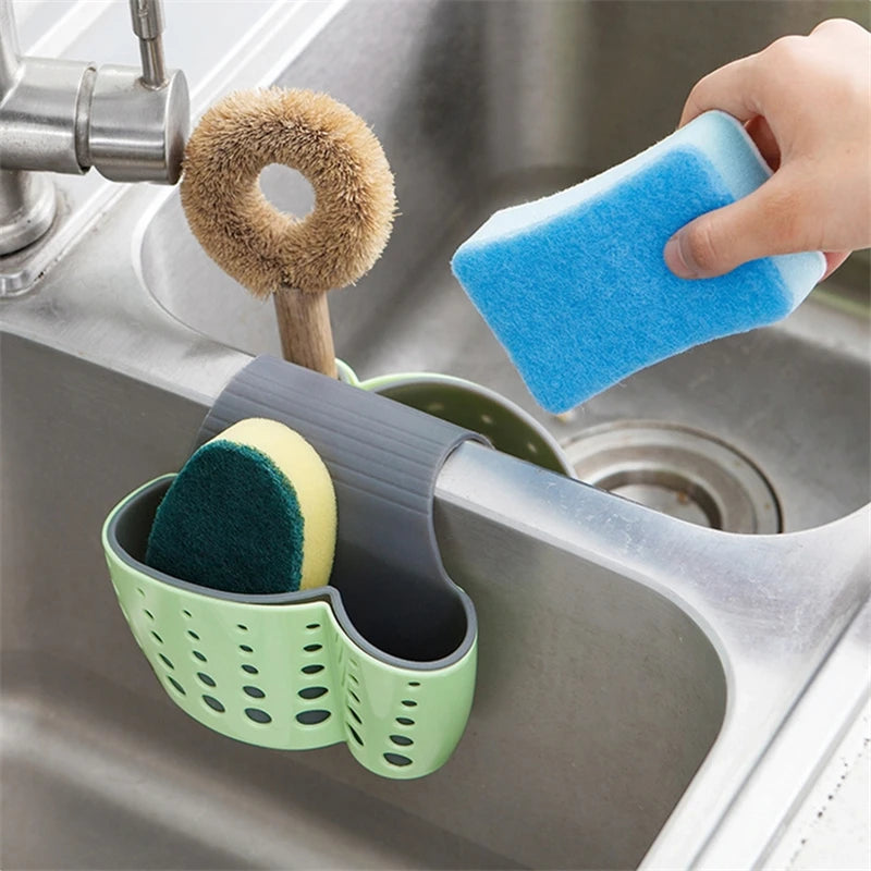 MeyJig 2 Sided Kitchen Sponge Drain Rack Sink Scouring Pad Hanging Storage Basket Cleaning Brush Holder Soap Organizer Shelf