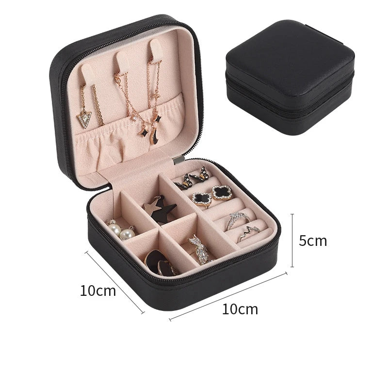 Mini Jewelry Storage Box Portable Home Travel Earrings Necklace Storage Case for Women Ring Organizer PU Leather Display Case