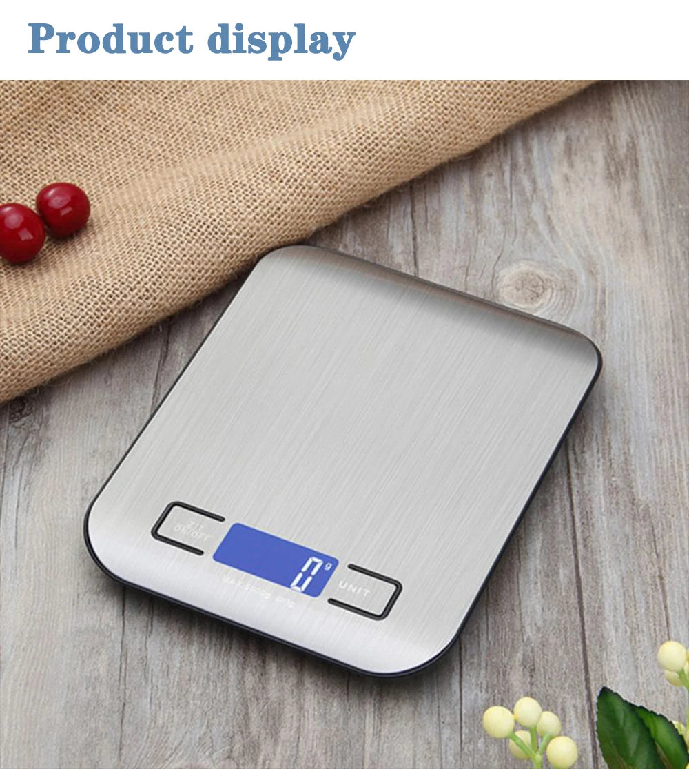 Rechargeable Kitchen Scale LCD Display Stainless Steel Electronic Scales Home Jewelry Food Snacks Weighing Baking Tools