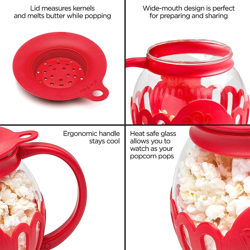 2.25QT Microwave Glass Popcorn Popper with Silicone Lid