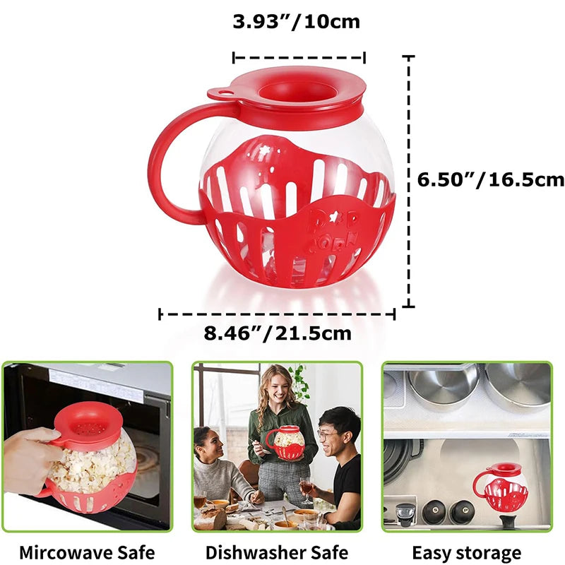 2.25QT Microwave Glass Popcorn Popper with Silicone Lid