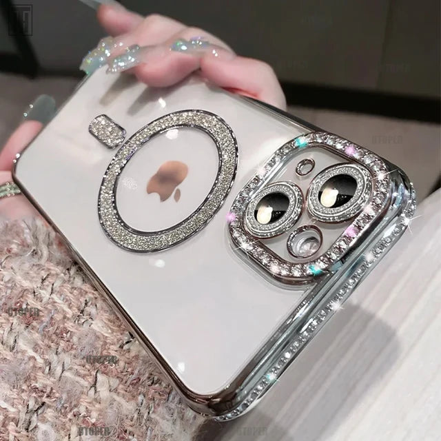 Luxury Crystal Diamond Clear Case For iPhone 15 11 12 13 14 Pro Max Plus Bling Sparkly Magsafe Magnetic Wireless Charging Cover