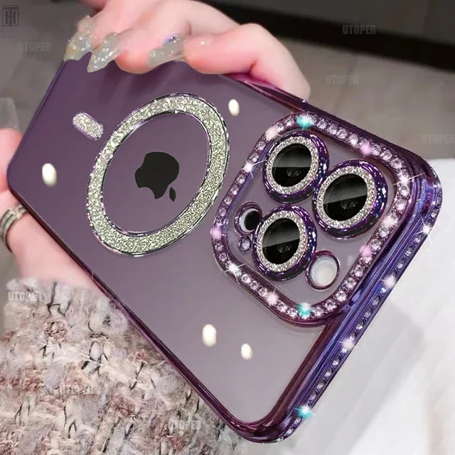 Luxury Crystal Diamond Clear Case For iPhone 15 11 12 13 14 Pro Max Plus Bling Sparkly Magsafe Magnetic Wireless Charging Cover