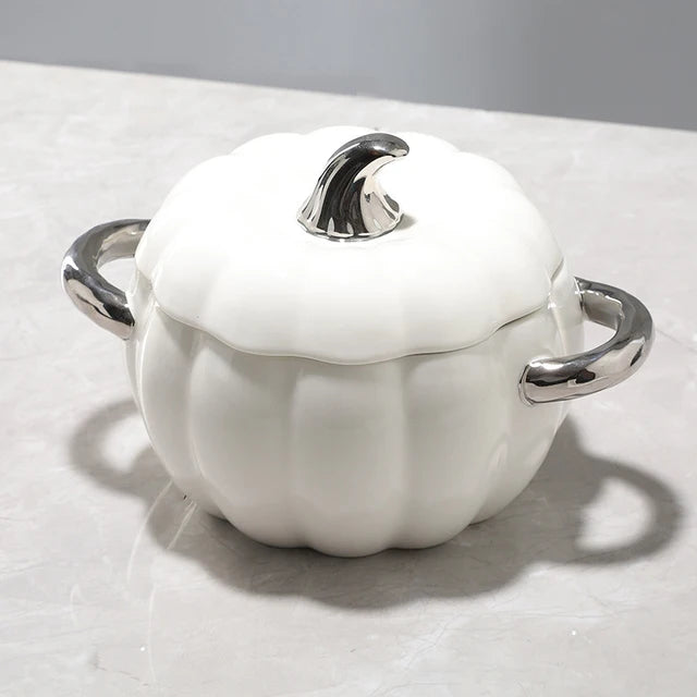 Pumpkin Ceramic Dessert Bowl Pot with Lid Fruit Dish Kitchen Halloween Decorations Tableware Bowl