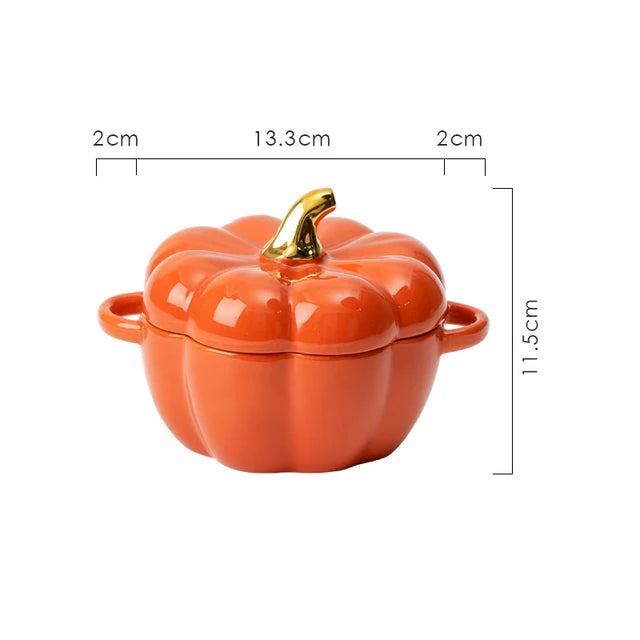 Pumpkin Shape Ceramic Bowl with Lid Halloween Party Decoration Tableware