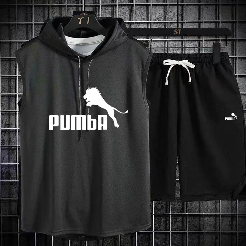 Brand  Summer Men's Two Piece Set CasualT-Shirt and Shorts Set Mens Sports Suit Fashion Short Sleeve Tracksuit Hooded T-shirt