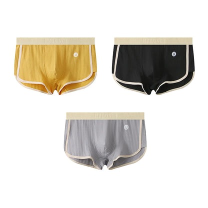 3PCS/Pack 100% Cotton Solid Striped Men's Boxer Sexy Breathable Mesh U Crotch Underwear High Elastic Widen Waistband Underpants