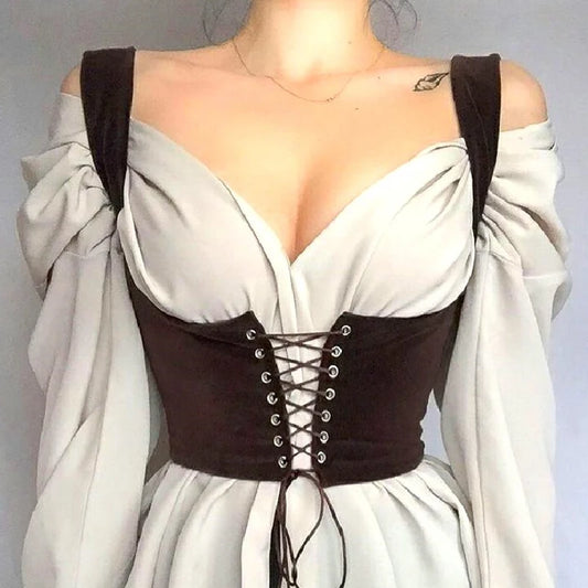 Women Corset Bustier Crop Top Lace-up Bandage Black Gothic Leather Underbust Suspender Cami Vest Waist BodyshaperTank Cummerbund