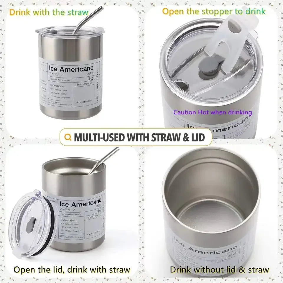 Reusable Coffee Tumbler Cup Double Wall Stainless Steel Vacuum Insulated Travel Coffee Mug with Straw Hot and Cold Mug