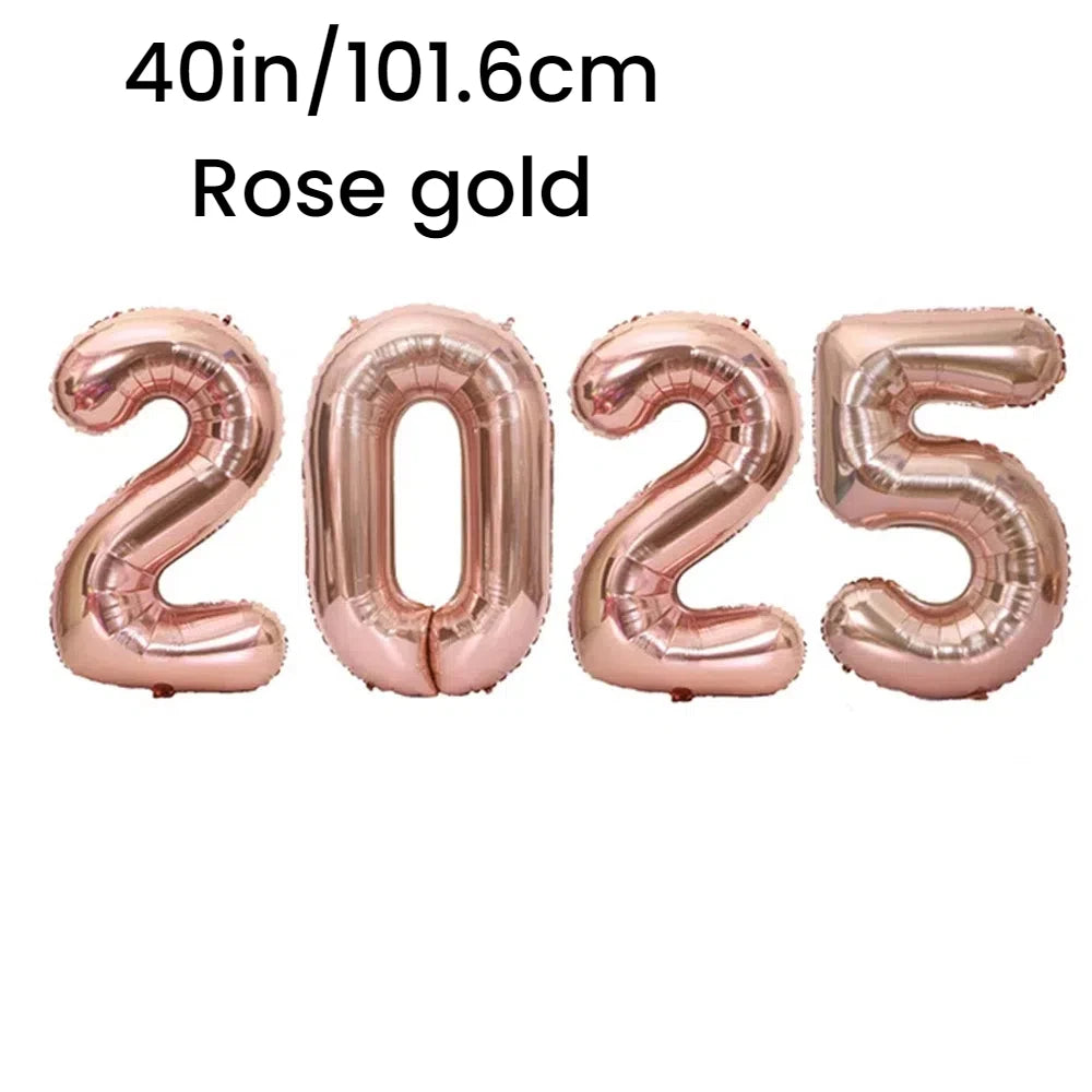 4PCS Happy New Year 2025 Foil Number Balloons Number Balloon Suitable for Birthday Graduation New Year Decoration 2025