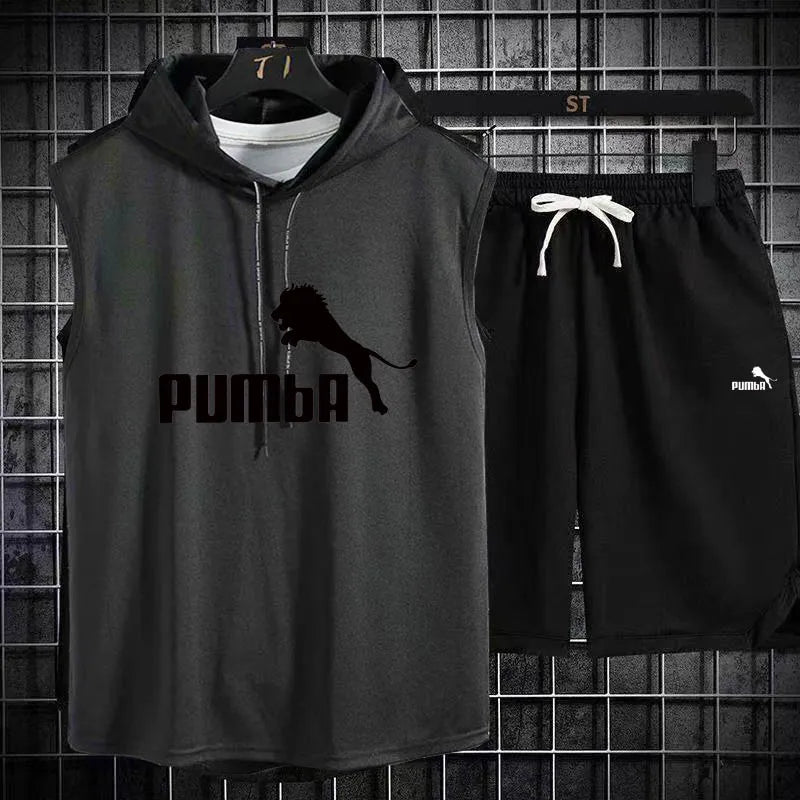 Brand  Summer Men's Two Piece Set CasualT-Shirt and Shorts Set Mens Sports Suit Fashion Short Sleeve Tracksuit Hooded T-shirt