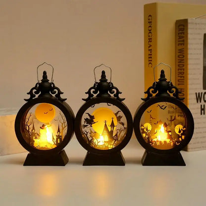 Halloween Lantern Witch Pumpkin LED Light Gothic Vintage Castle Lantern Table Centerpieces Windows Walls Home Party Decorations
