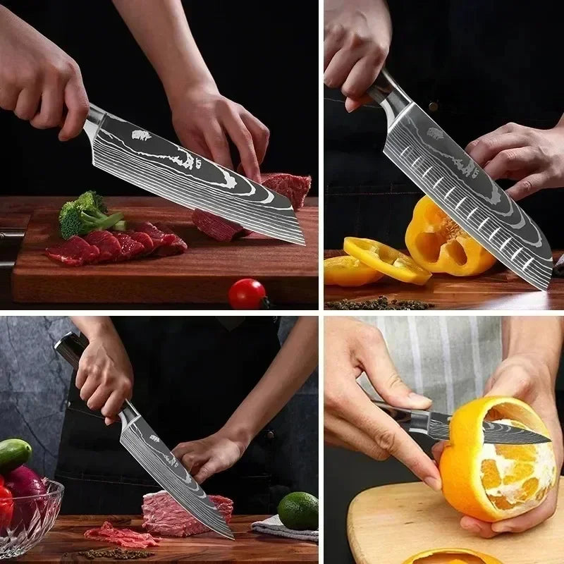 Professional Damascus Kitchen Knives Japanese Santoku Cleaver Slicing Knife Stainless Steel Boning Knife Butcher Cleaver Knife