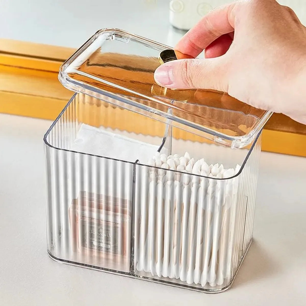 Qtip Holder Dispenser  Clear Bathroom Organizer Jar  Swab/Pad/Ball Holder Container Cosmetics Storage Boxes for Vanity