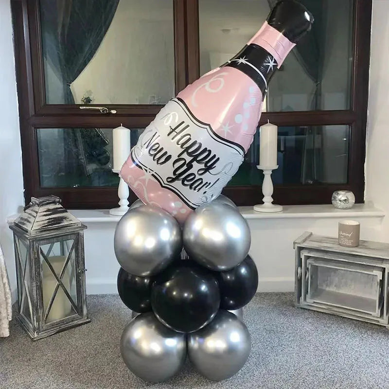 Black Gold Big Wine Bottle Foil Latex Balloons Christmas Decorations For Home Happy New Year 2025 Xmas Eve Party Globos Supplies