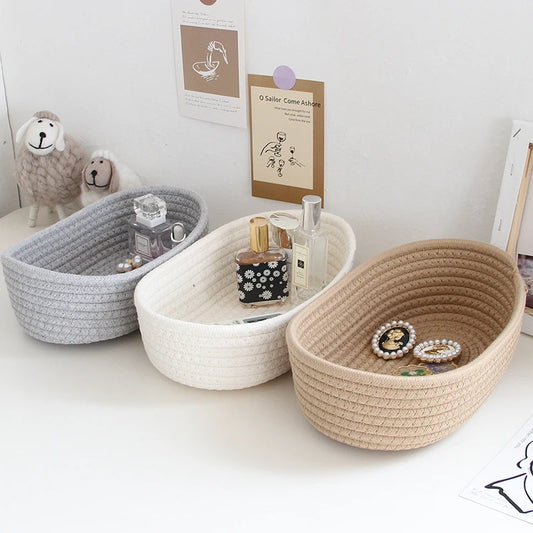 Woven Storage Baskets Multifunctional Desktop Sundries Cosmetics Kids Toys Organizer Box Desk Stationery Space Saving Cases