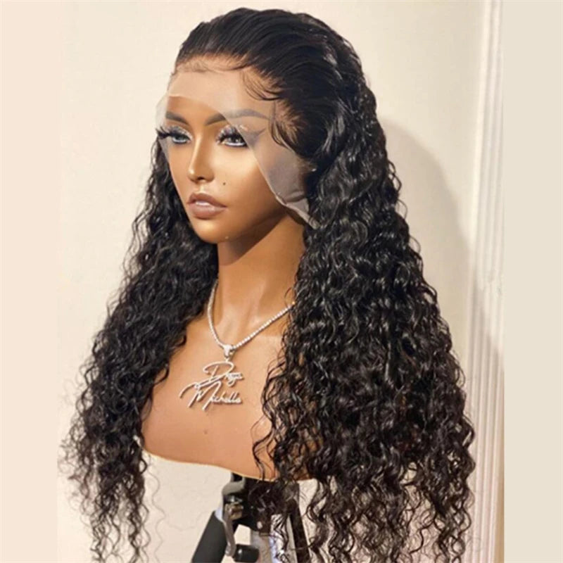 Soft 26"Long Black Preplucked 180Density Glueless Kinky Curly 13*4*1 Lace Front Wig For Black Women BabyHair Daily Synthetic Wig