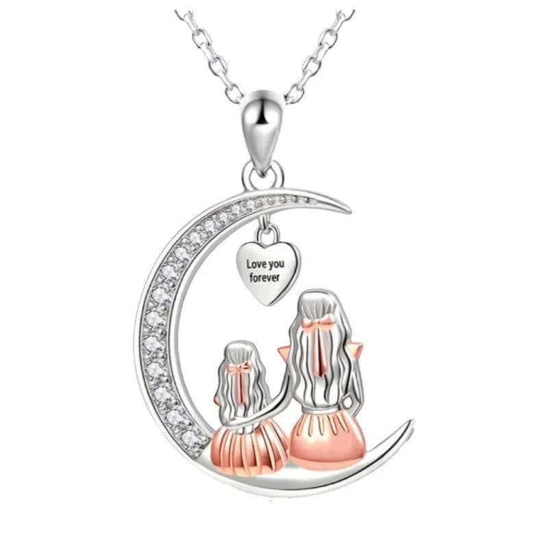 Collier avec pendentif lune maman fille