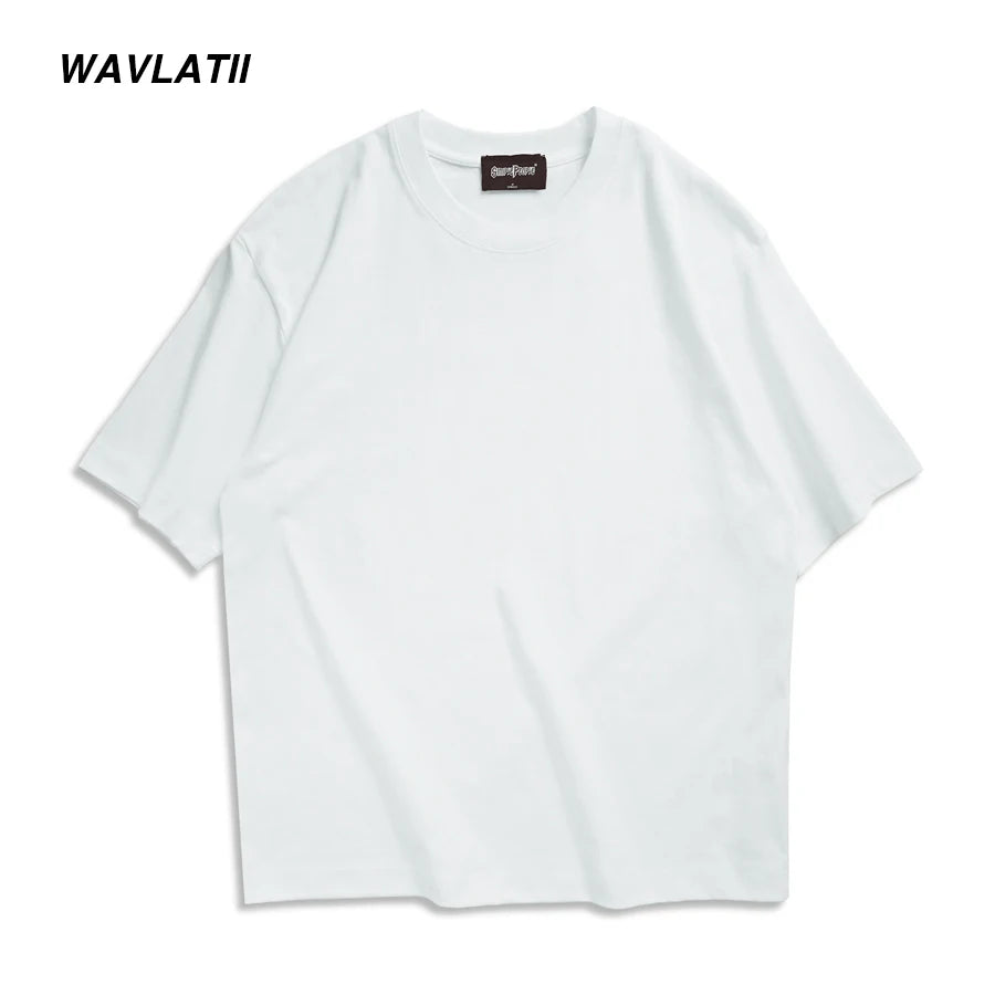 WAVLATII New Men Oversized T shirts Female 260 GSM Casual White Streetwear Tees Black Solid Basic Summer Tops for Young WMT2401